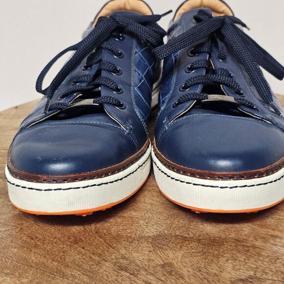 Mens Italian Napa Leather Spikeless Navy Golf Shoe Faux Crocodile Preppy Size 10 - Picture 8 of 10